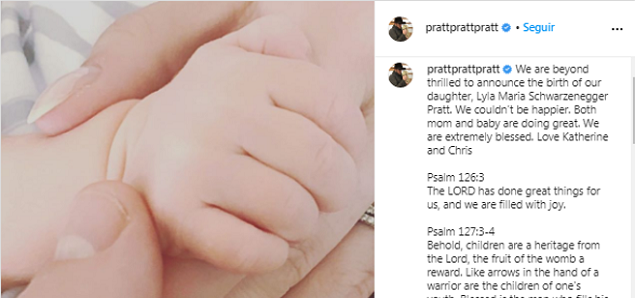 Chris Pratt y Katherine Schwarzenegger fueron padres: naci Lyla Maria